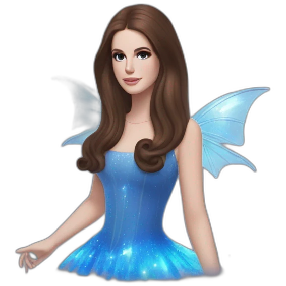 Lana Del Rey casting a spell com um vestido transparente azul cintilante tomara que caia rasgado e transparente emoji