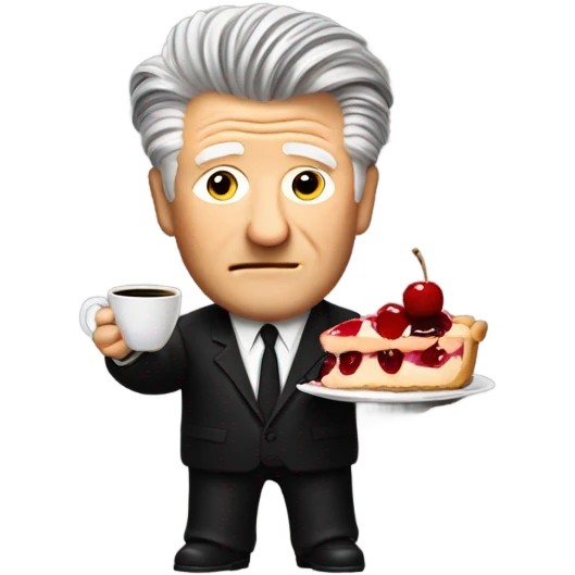 david lynch holding a cherry pie and coffee emoji