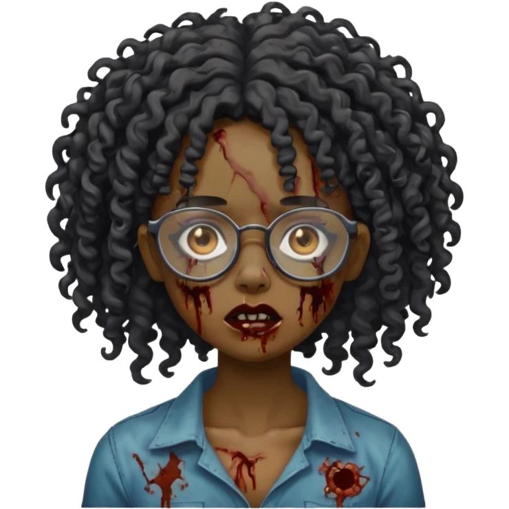 black zombie girl with glasses and curly hair emoji