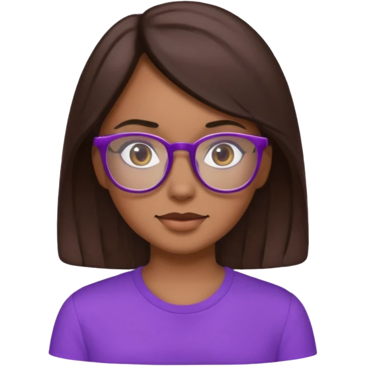 Chica de pelo moreno con gafas, lleva camisa violeta emoji