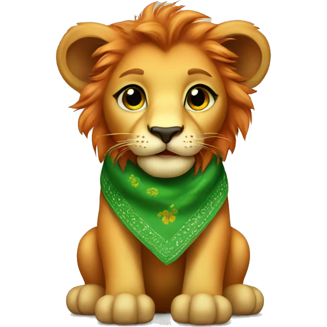 Baby lion with green and orange bandana emoji