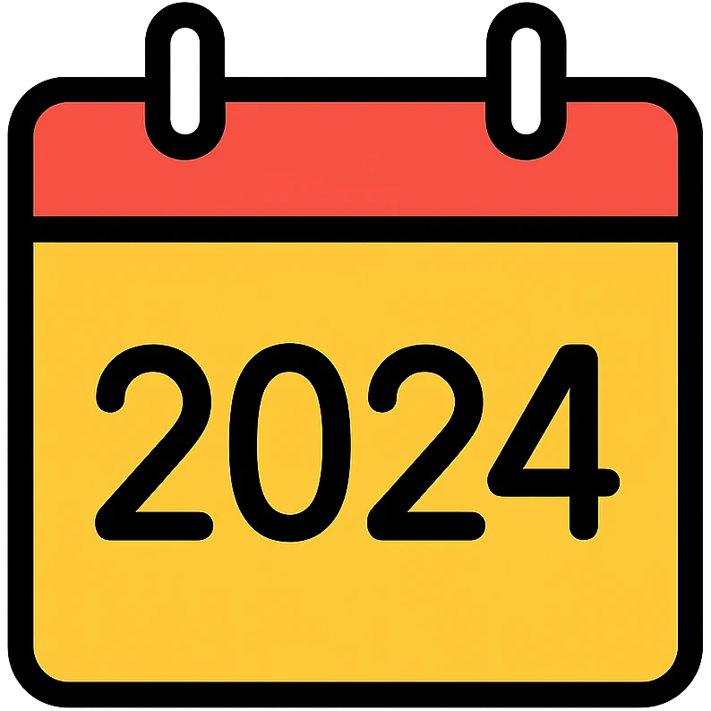 calendar page with bold 2024, no other numbers, simple flat design emoji