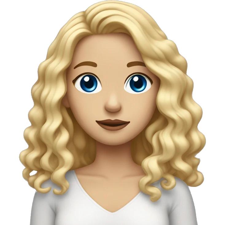 blonde girl with shoulder length wavy hair and blue eyes hand on face emoji