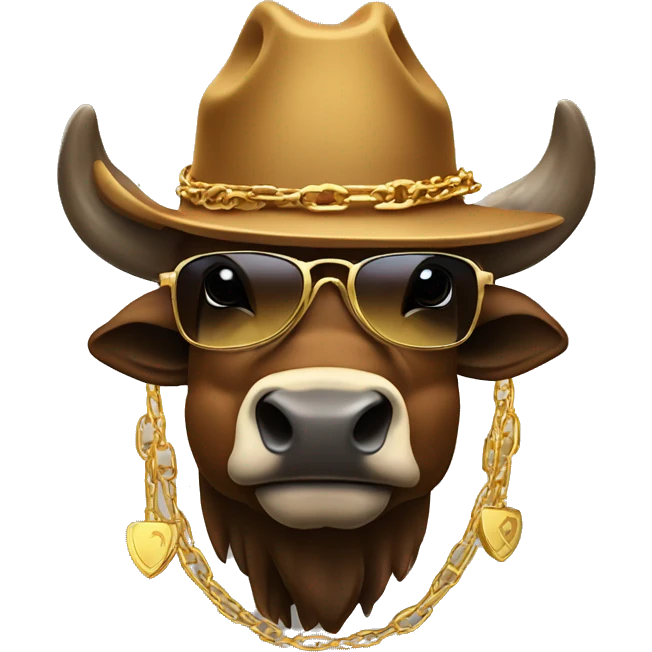 Smiling bison in cowboy hat with sunglasses and gold chain emoji
