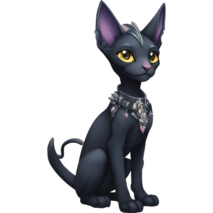 cool punk lunar kawaii anime edgy distinguished ethereal elegant beautiful fantasy black ethereal fantasy nargacuga-Noivern-sphynx-Quiana-Fakemon collar harness jewels full body emoji