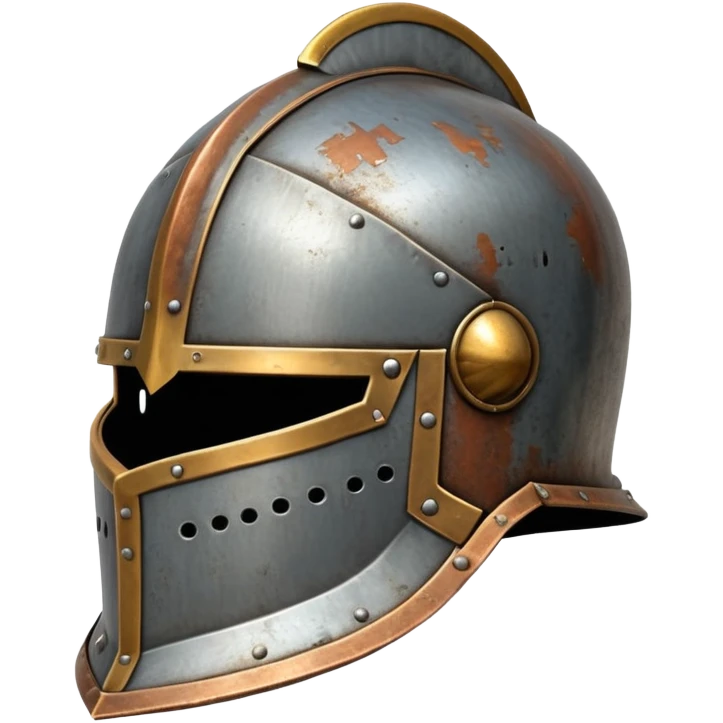 antique medieval knight helmet with light rust patches and weathered metal emoji