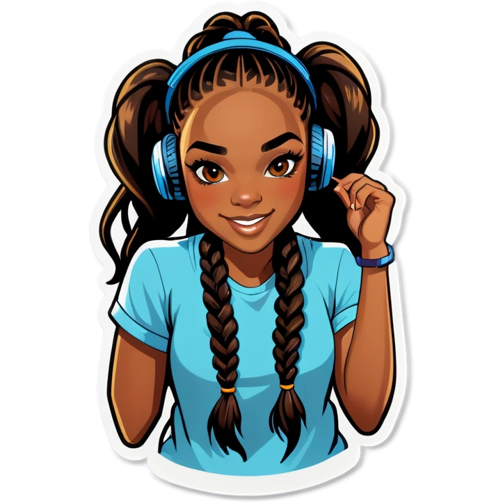 Black teen girl DJ with braids in ponytail emoji