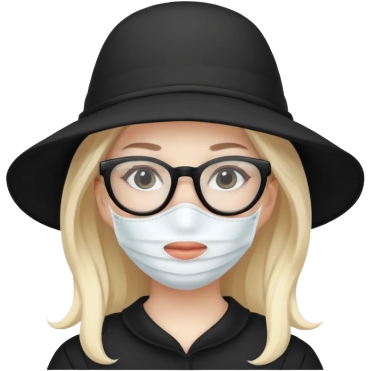 White girl with a white facial mask on, glasses and a black bonnett emoji