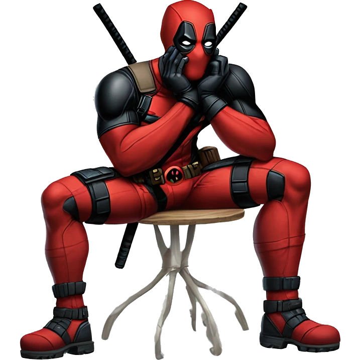 like the character Deadpool but named and drawn as Threadpool, sitting with one leg out and one hand under chin emoji