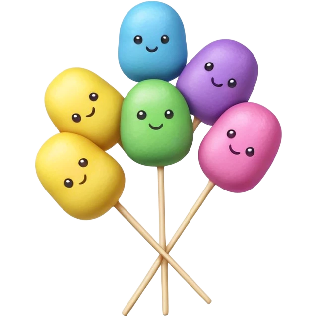 Colorful rainbow dango with five small rice dumplings on a stick in blue, purple, pink, yellow and green colors emoji