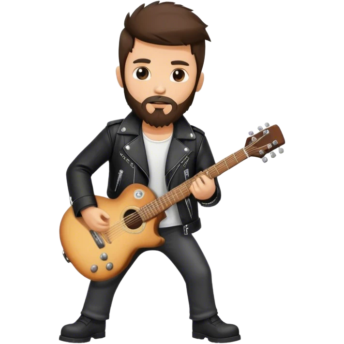 A rocker brunette boy with a beard a guitar, leather jacket  emoji