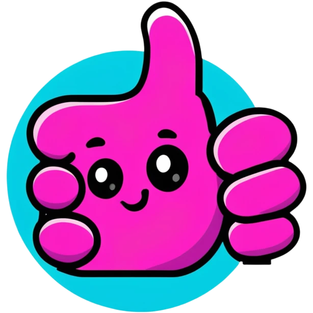 Minimalist sticker with white 'tt' letters on a black circle with cyan, magenta, and yellow dots below, thumbs up gesture with street style influence emoji