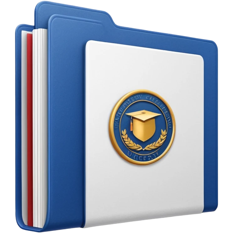 A simple emoji-style icon of a white textured paper folder, clean and formal, with sharp edges, minimal shading, and an embossed university degree/certification seal on the front, conveying academic achievement and official records. white white white  emoji