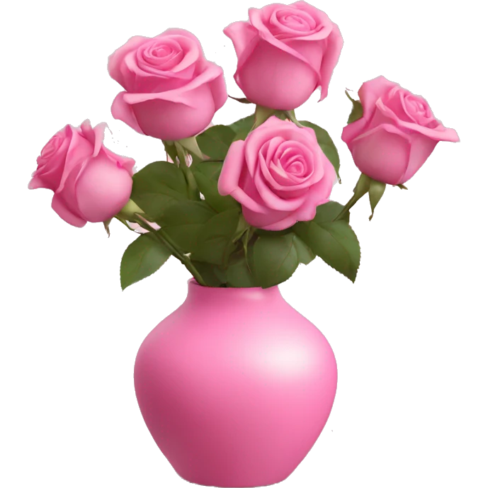 Pink roses in transprent pink vase  emoji