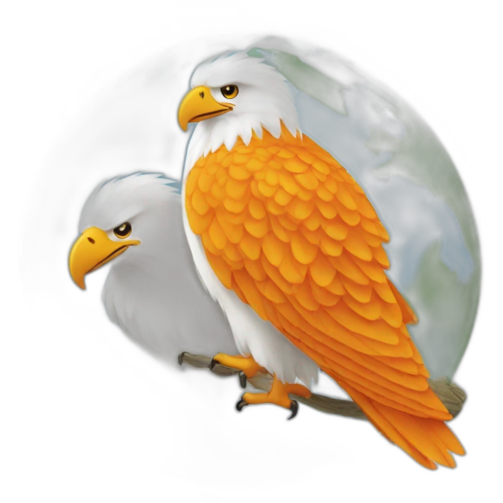 aigle orange blanc survole le globe terrestre emoji