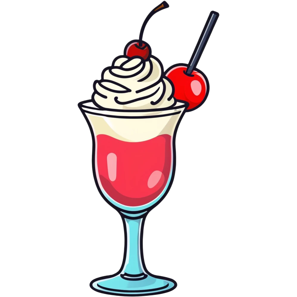 fancy pink frozen cocktail with whipped cream top and cherry emoji