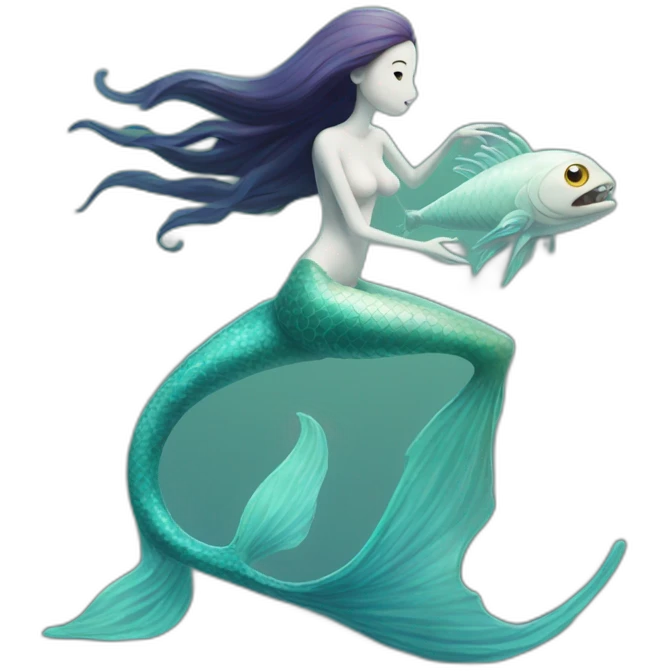 mermaid ghost riding a fish skeleton emoji