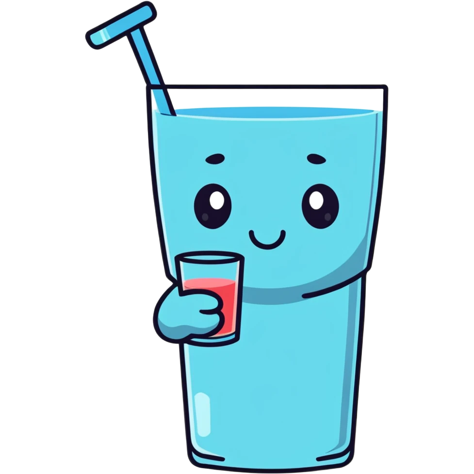Character drinking a glass of water, hydration emoji