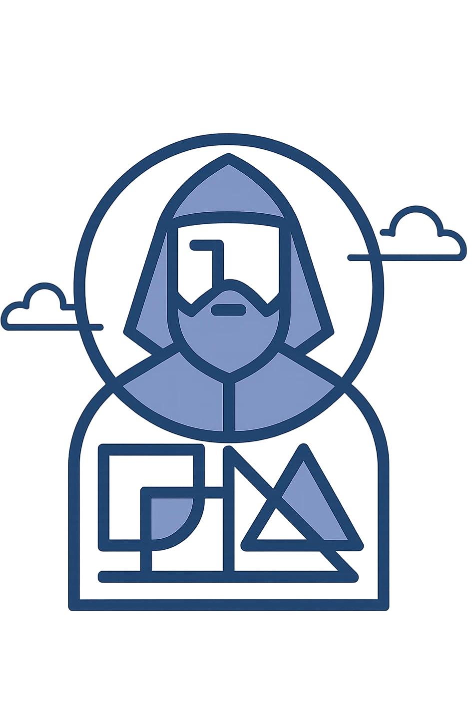 flat design logo for a tech startup, inspired by Luca Pacioli, using a stylized monogram and geometric forms emoji