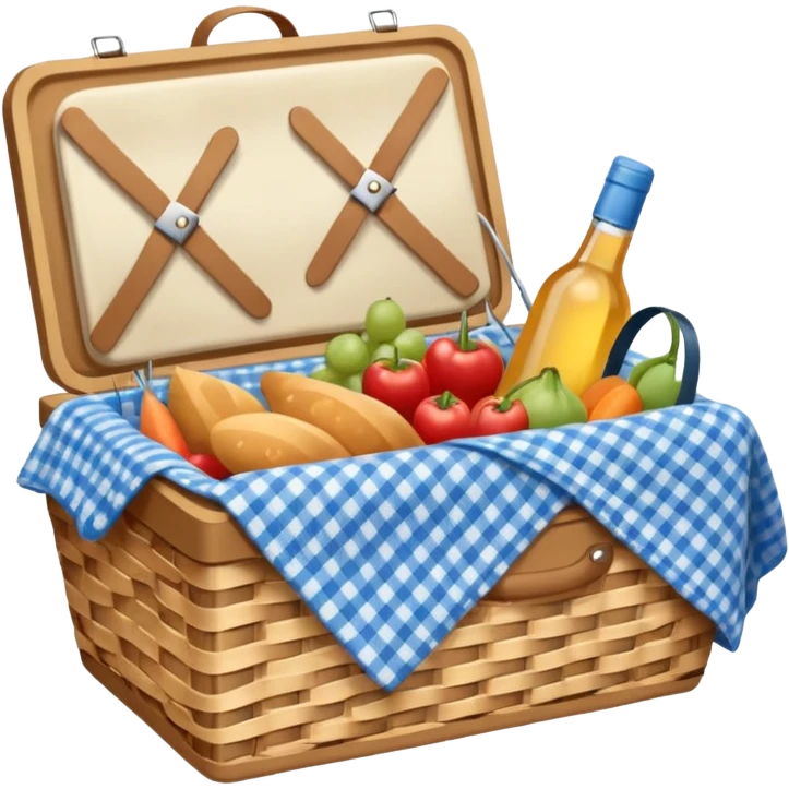 picnic basket with blue gingham blanket emoji