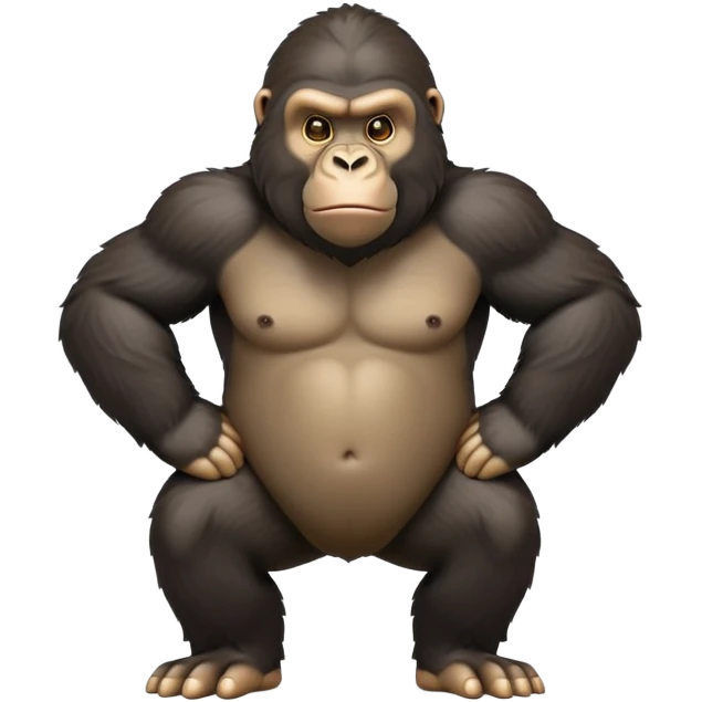 cinematic-gorilla-realistic-full-body-on-all-fours-emoji,-exuding-strength,-thick-dark-fur-in-the-light,-head-tilted-dramatically,-deep-friendly-eyes-filled-with-intense-intelligence,-simplified-yet-realistic-focused-features,-highly-detailed, zoomed out friendly  emoji