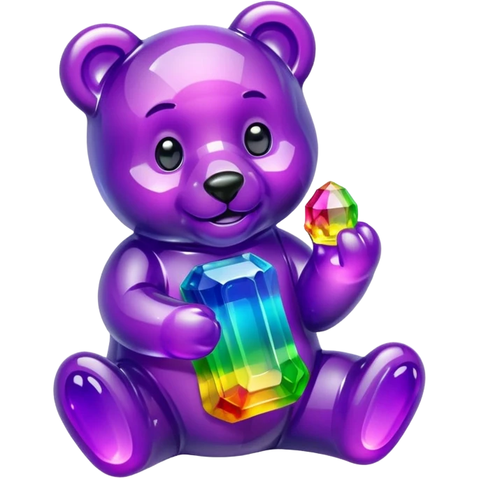 Rainbow Colored Gummybear holding a purple crystal emoji