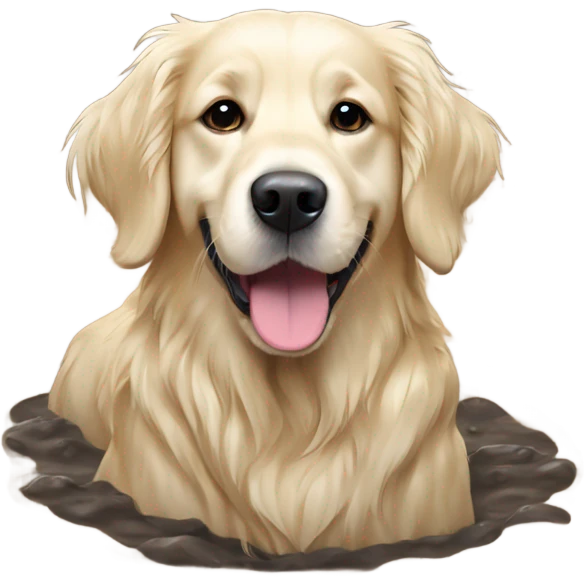 English cream golden retriever in muddy puddle emoji