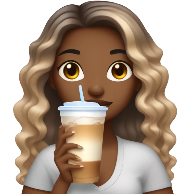 Girl with ombre hair with long french nails holding ice coffees  emoji