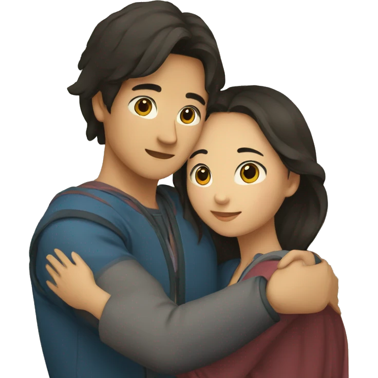 young metis Man and young asian woman hug love emoji