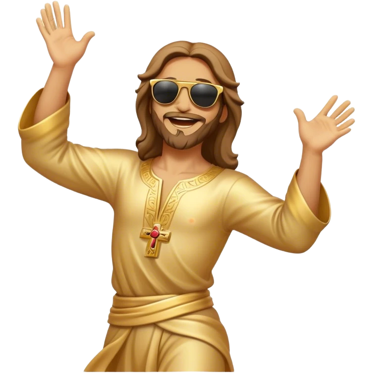dancing figure of rejoicing Jesus with  sunglases golden  emoji