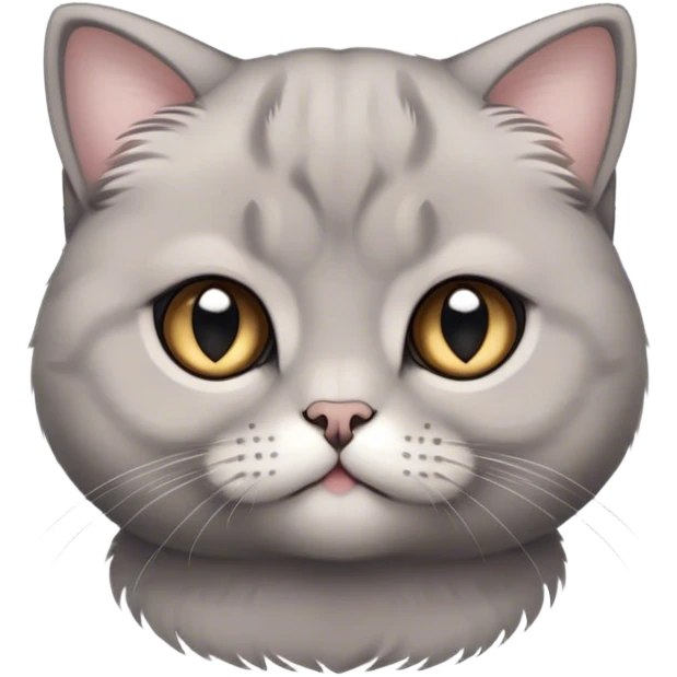 Cinematic Adorable Fluffy Grey Scottish Fold Cat Portrait Emoji, Head tilted cutely with big, sparkling eyes and adorable folded ears, soft grey fur with darker points on the ears, face, and paws, Simplified yet irresistibly adorable features, highly detailed, glowing with a soft, warm glow, high shine, affectionate and playful, stylized with a touch of whimsy, bright and endearing, soft glowing outline, capturing the essence of a curious and loving kitten with the signature charm of a Scottish Fold's unique folded ears, so cute it feels like it could leap out of the screen and snuggle up for a cuddle! emoji