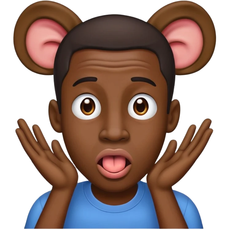 a black guy sticking his tongue out with hands at his ears emoji