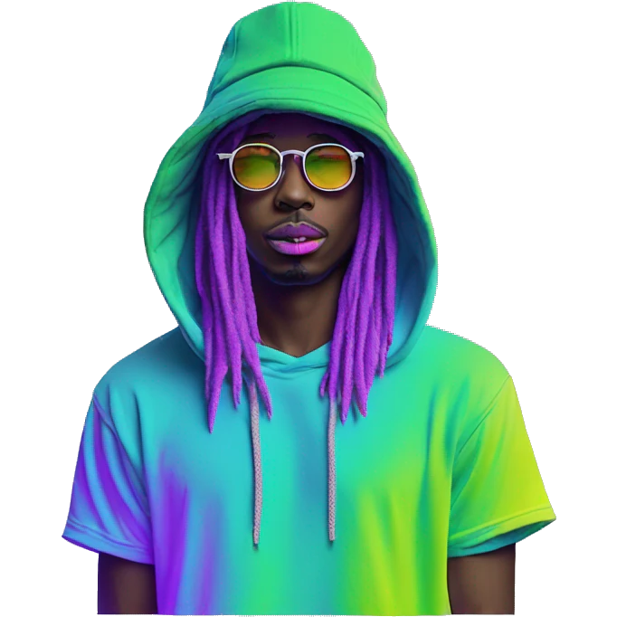 Hemp leaves Multicoloured neon person smoking wearing hoodie dancing hip hop bucket hat tropical Skater fashion aesthetic baggy clothes graphic t shirt 420 emoji
