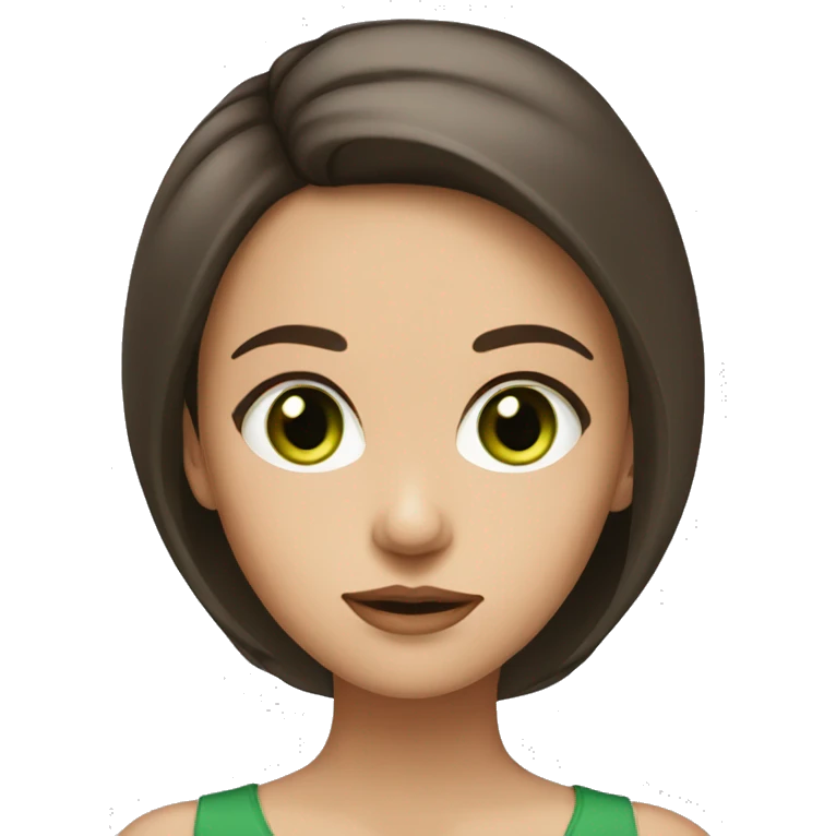 girl with sharp chin and brunette hair with moderately big eyes and green eye color emoji