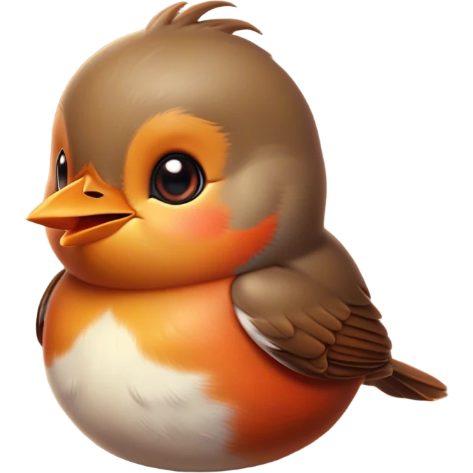 Cinematic Cute Robin Portrait Emoji, Head tilted playfully and inquisitively, featuring a charming, petite form with a vibrant red breast, round, sparkling eyes full of gentle mischief, and a delicate, beak-like smile, Simplified yet irresistibly adorable features, highly detailed, glowing with a warm, inviting glow, high shine, affectionate and lively, stylized with a touch of whimsical woodland charm, soft glowing outline, capturing the essence of a mischievous yet endearing robin that seems as if it could sing out of the screen into your heart! emoji