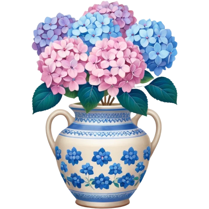 Hydrangeas in vintage vase emoji