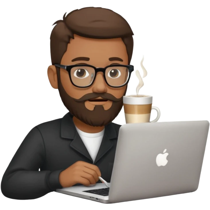 Man beard glasses MacBook coffee emoji