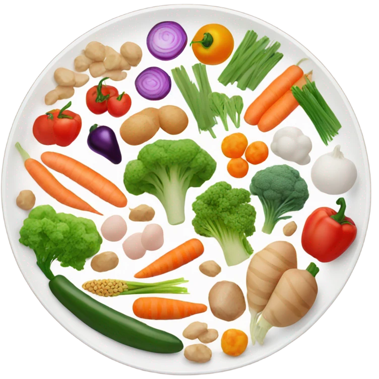 round white plate with healthy food emoji