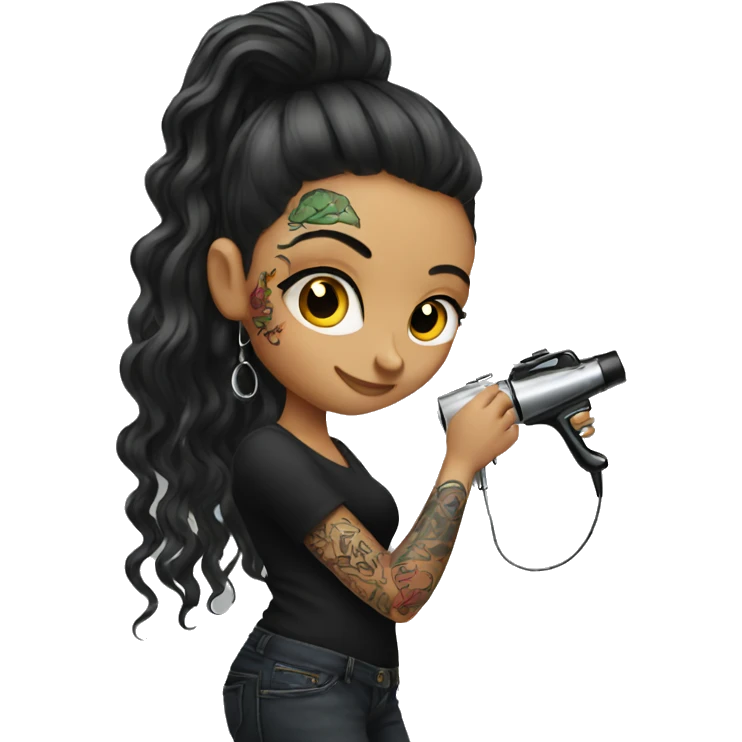 Female tattoo artist long hair with tattoo machine emoji