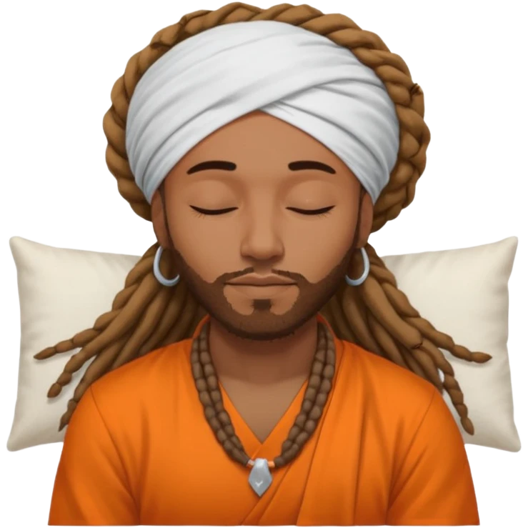 Brownskin man with long dreadlocks add a white turban on his head orange shirt sleeping emoji