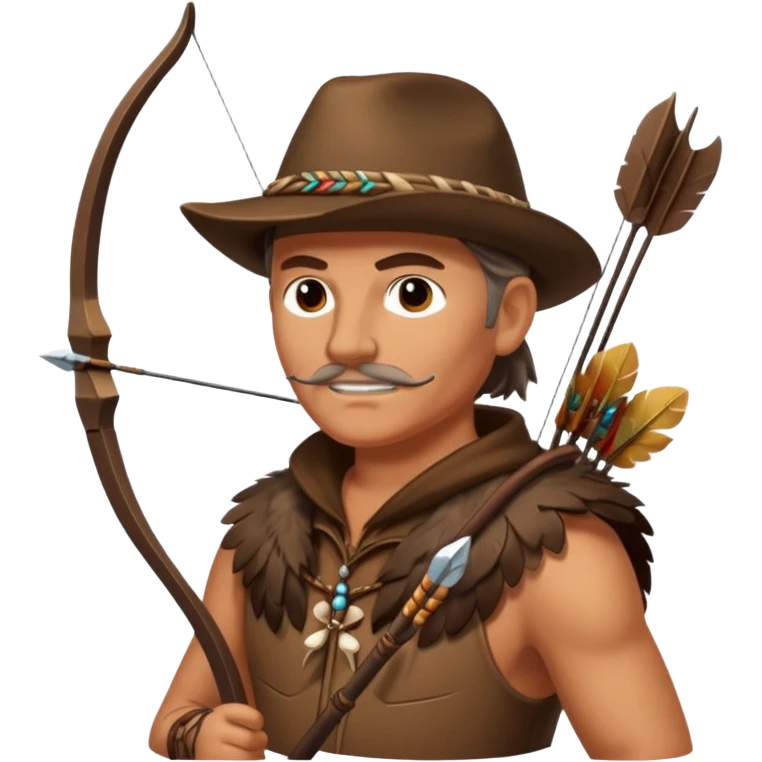 The classic middle-aged hunter with a bow and arrow on his back, dressed in brown with decorations made of feathers or bone teeth emoji