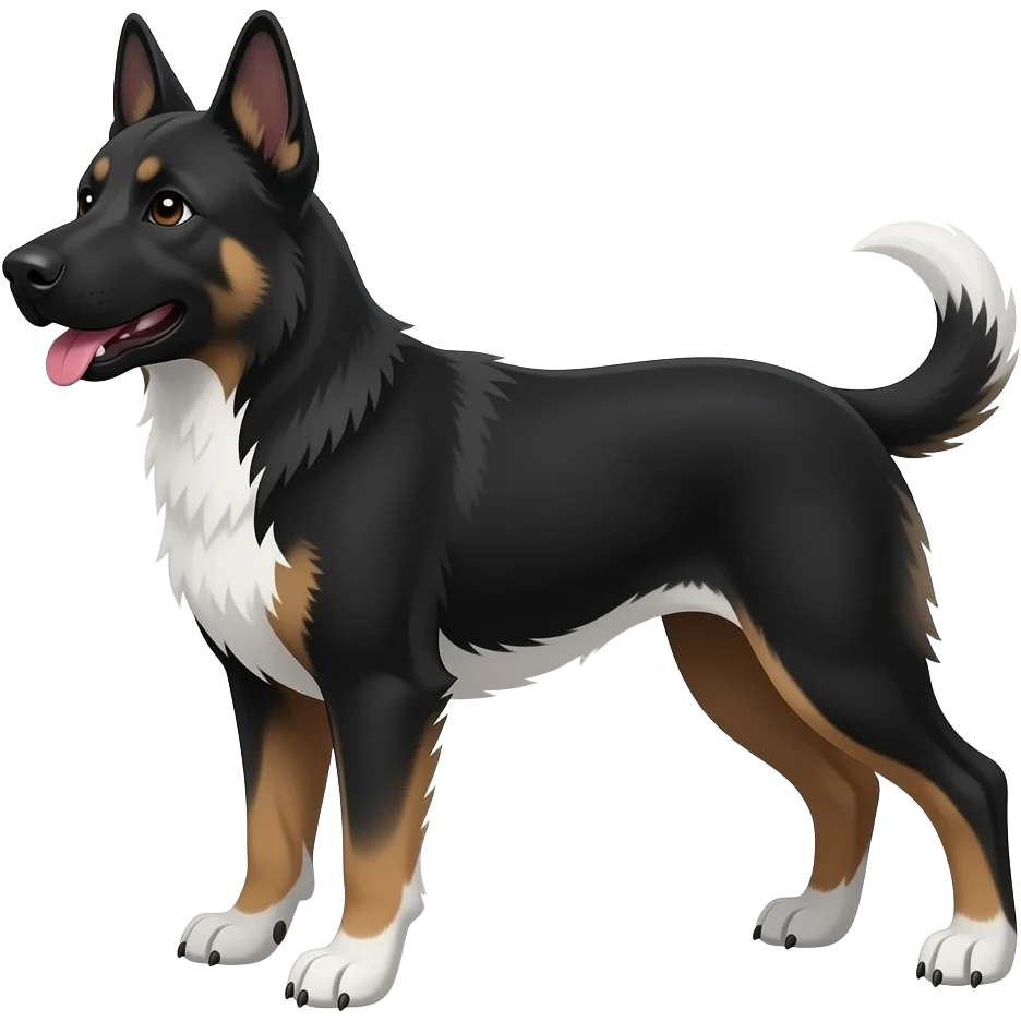 black alsatian type dog with all black face white chest long legs and all claws white emoji