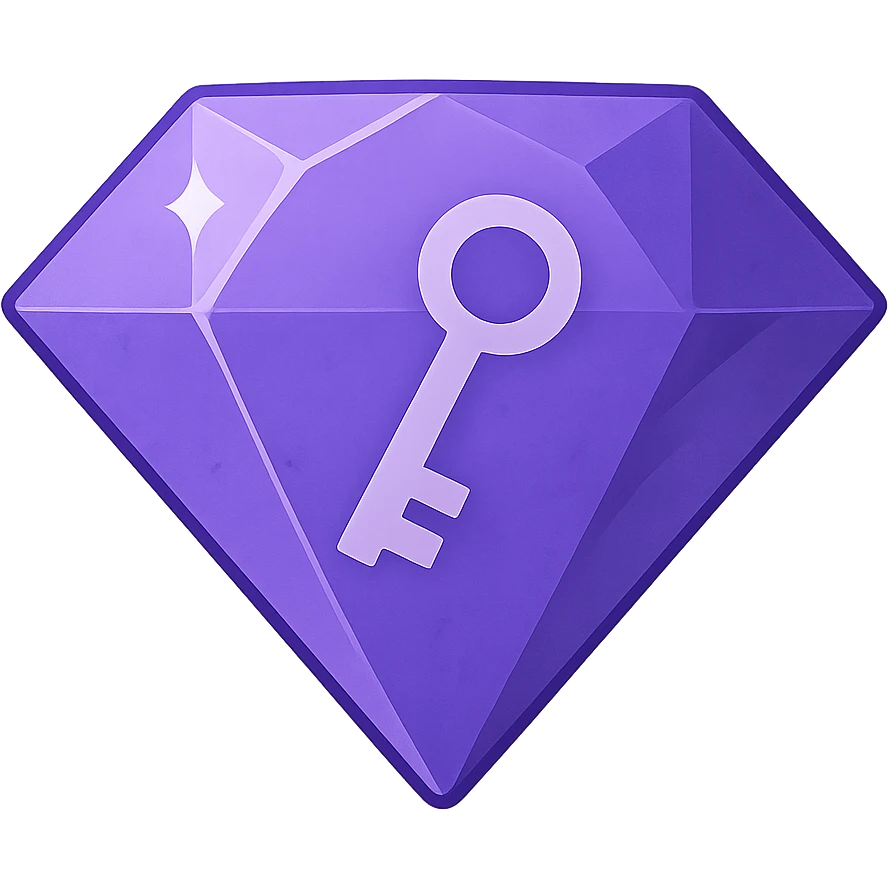 simple real diamond, color #9665db, with 🗝️key  symbol on the diamond. emoji
