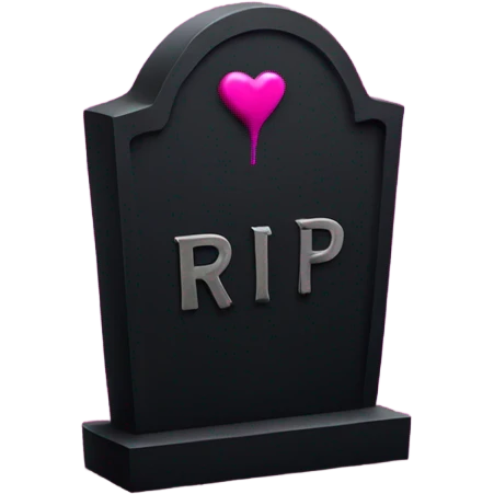 a black Grave with the letters RIP in a dark pink heart emoji