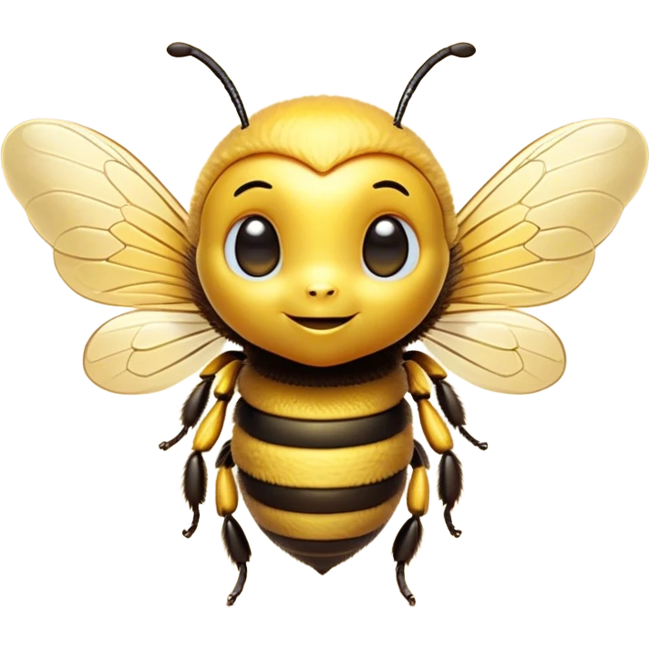 Cinematic Cute Bee Portrait Emoji, Head tilted playfully and inquisitively, featuring a delightfully small, fuzzy body with bright, shimmering eyes and adorable, delicate wings, Simplified yet irresistibly adorable features, highly detailed, glowing with a warm, inviting glow, high shine, affectionate and lively, stylized with a touch of whimsical honeyed charm, soft glowing outline, capturing the essence of a mischievous bee that seems as if it could buzz out of the screen into your arms! emoji