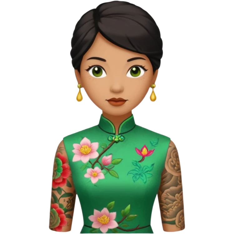ancient woman with tatooed and green cheongsam emoji