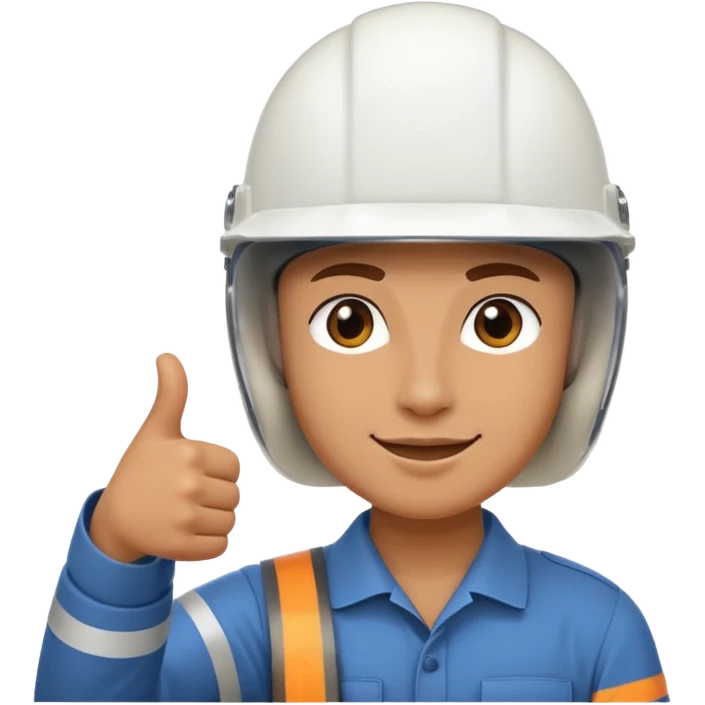 Cara de una persona con casco blanco cun pulgar arriba emoji