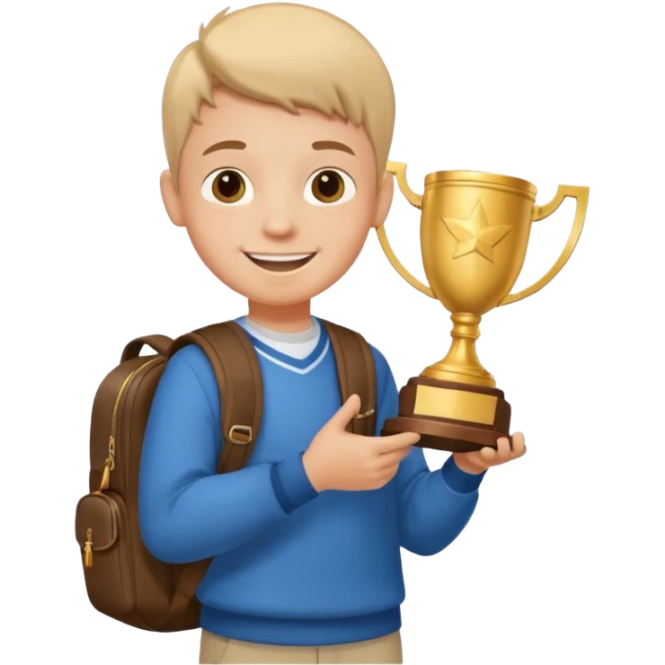 emoji of a boy with a school bag win a trophey emoji