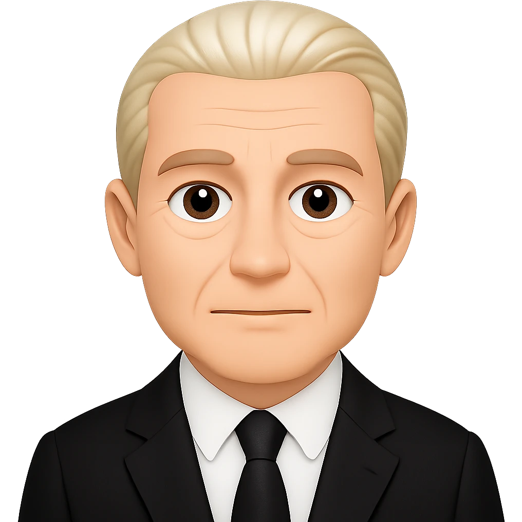 Create an emoji style image of Draco Malfoy at 50 years old, wearing a black suit. Keep the background transparent. The style should resemble classic emoji aesthetics with clear, simple features and vibrant colors. emoji