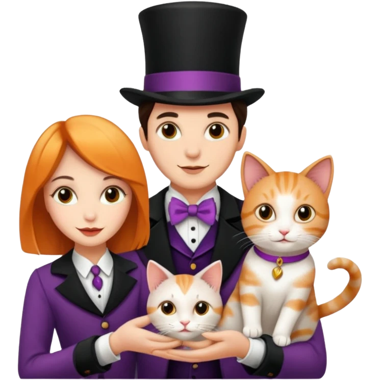 magician couple and their pet cat emoji